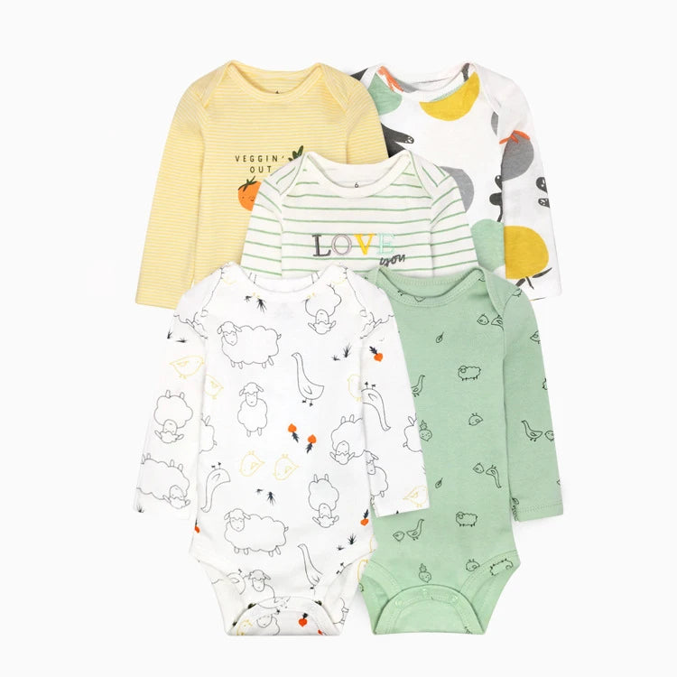 Winter 5PCS/lot Baby Bodysuits Long Sleeve 100% Cotton