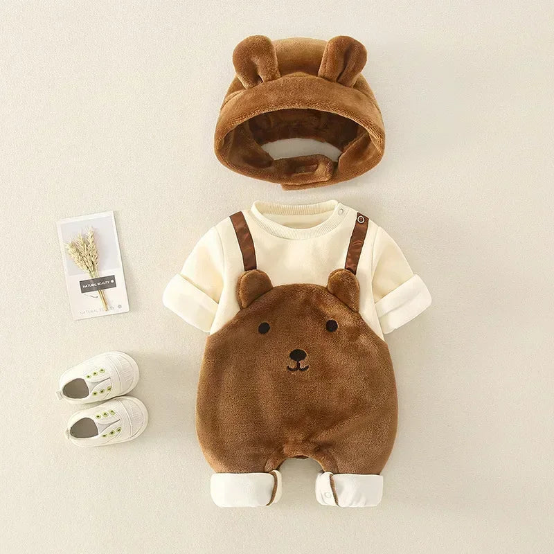 Winter Newborn Baby Cute Bear Warm Strap jumpsuits sets