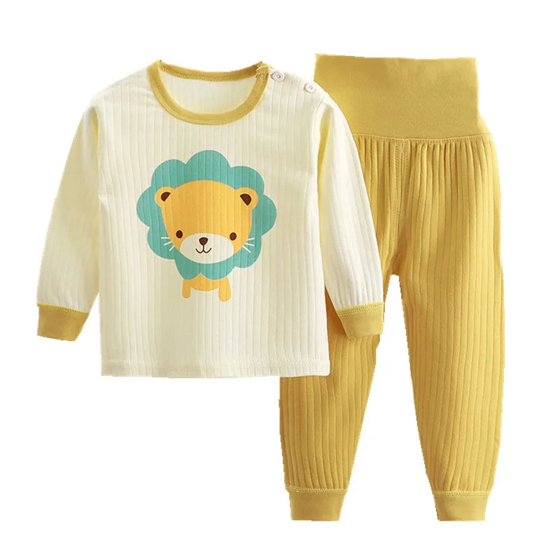 Children Sleepwear Baby Nightwear Kids High Waist Belly Protection Underwear Homewear Full Sleeve Cotton Baby Girls Pajamas Sets