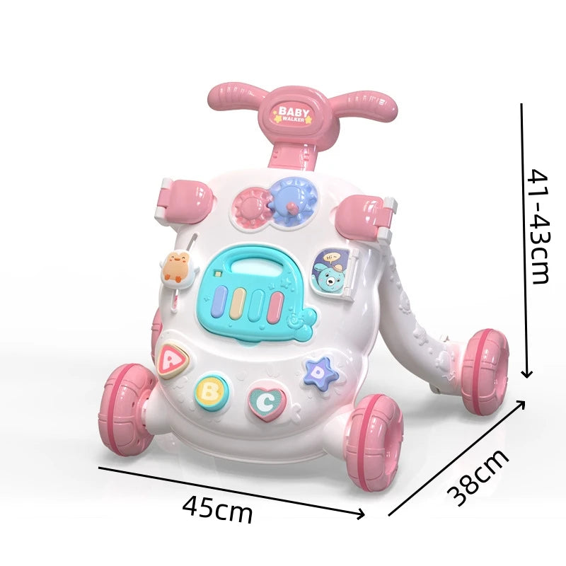 Baby First Steps Car Early Educational Music Adjustable Walker Kids Toddler Trolley Adjustable Speed Anti Roll Add Water Tank