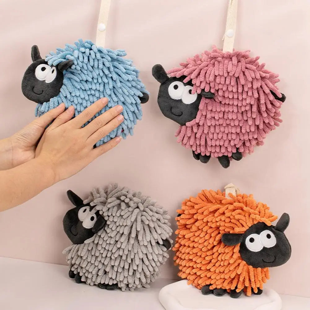 Chenille Cartoon Sheep Hanging Towel Adjustable Lanyard Hanging Hand Towel Soft Comfortable Skin-touch Kitchen Towel For Home