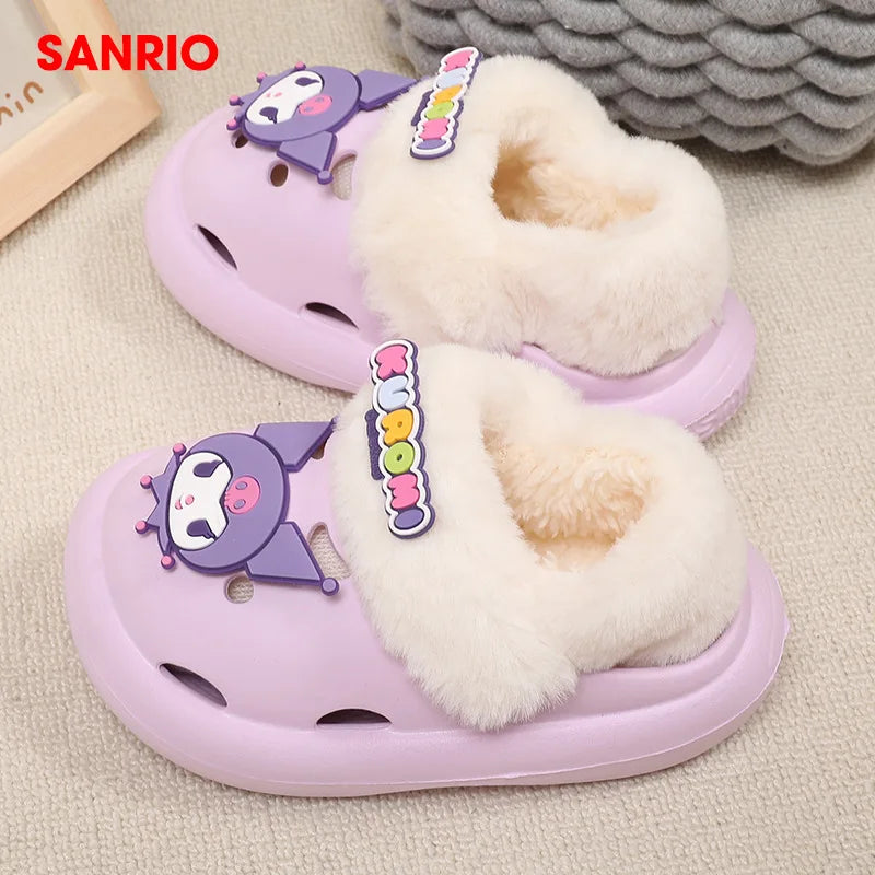 Sanrio Hello Kitty Slippers Cinnamoroll Baby Shoes Winter Childrens Detachable Cotton Slippers Bag Girl Home Non-Slip Warm Shoes