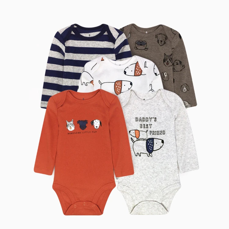Winter 5PCS/lot Baby Bodysuits Long Sleeve 100% Cotton