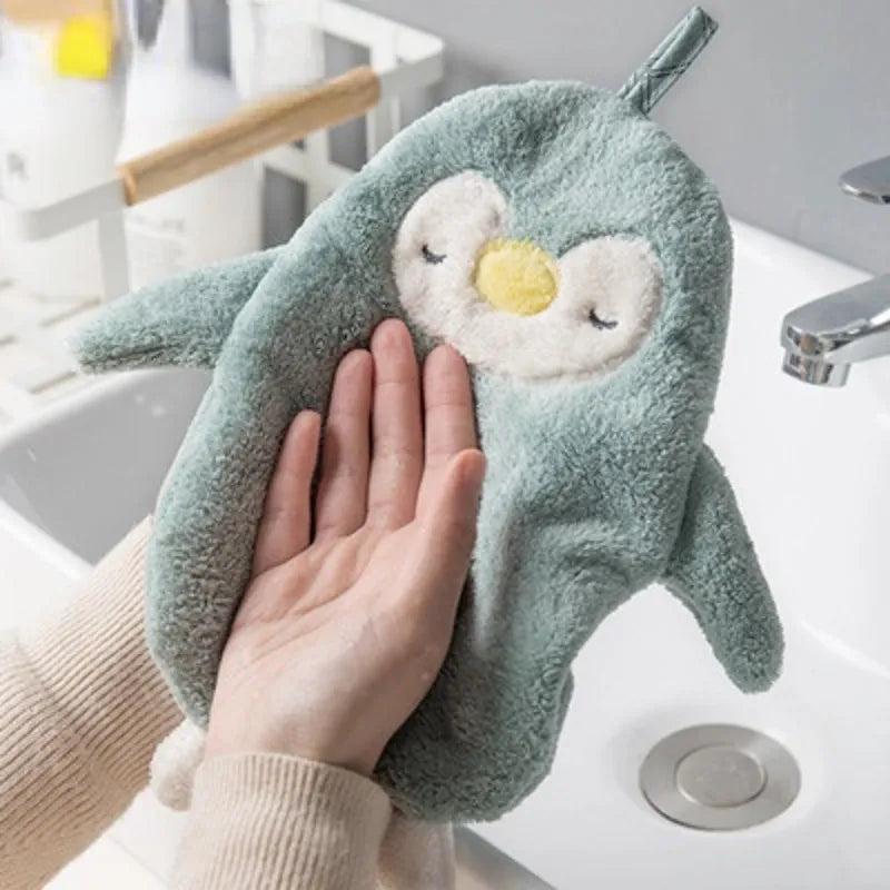 Soft Plush Penguin Bath Towel Baby Cartoon Animal Wipe Hanging Bathing Coral Velvet Towel Kitchen Towel