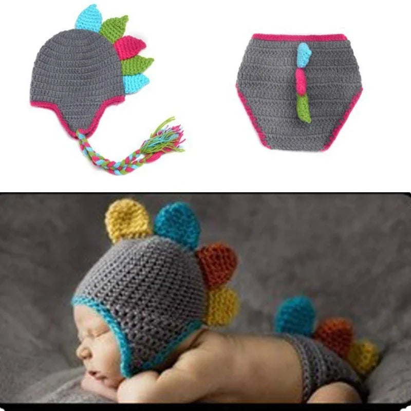 Newborn Photo Props Clothing Set Wool Knitted Costume Cartoon Dinosaur Photography Accessories Shooting Baby Souvenirs Gift