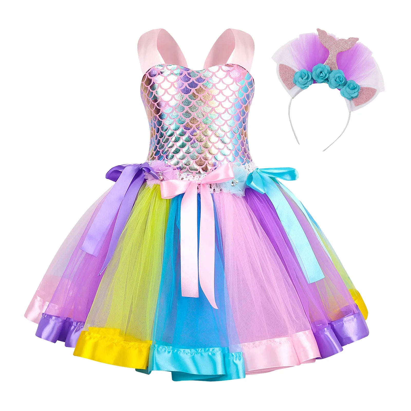 Princess Dress Up Mermaid Tulle Tutu Dresses With Headband