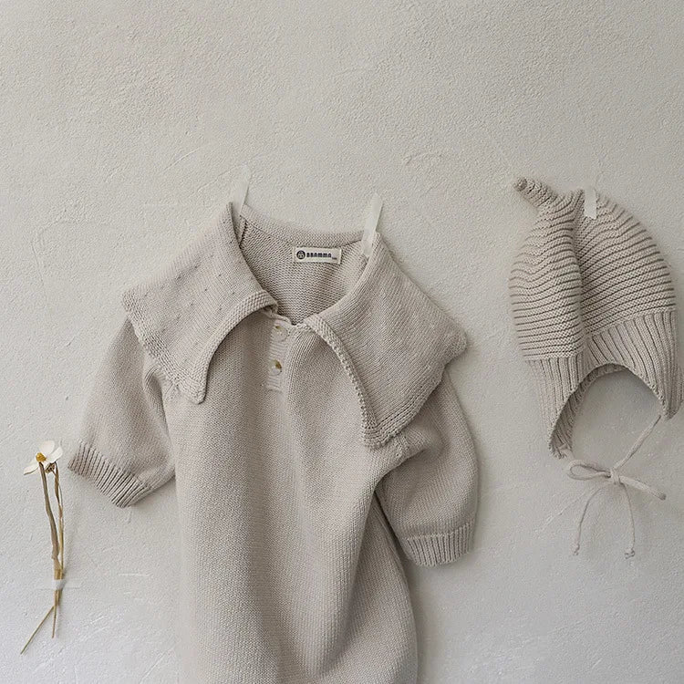 Baby Cotton Knitted Sweater Bodysuits With Hat