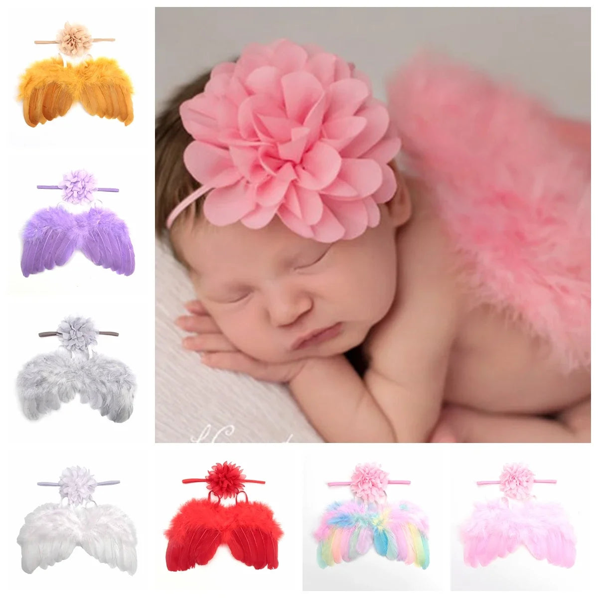 Soft Angel Feather Wing with Chiffon Flower Headband