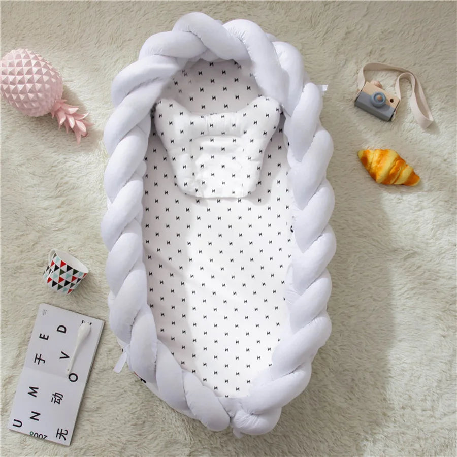 Baby Cribs Portable Soft Bumper Crib Foldable Travel Baby Nest Bed With Pillow Infant Toddler Cotton Cradle Bassinet 90*50*15cm