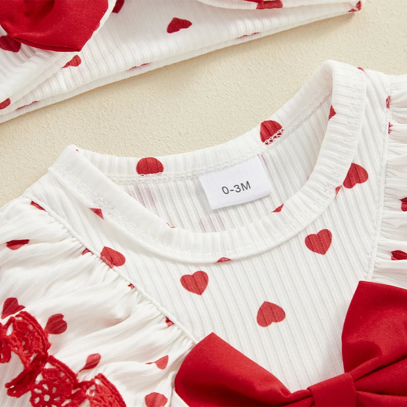 Newborn Baby Girl Heart Print with Headband Clothes