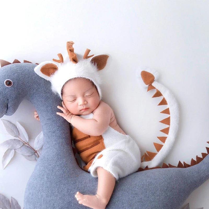 Newborn Photography Prop Baby Dragon Costume Dragon Hat Plush Romper Set Infant Outfit Rompers For Boy Girl Shooting Clothing