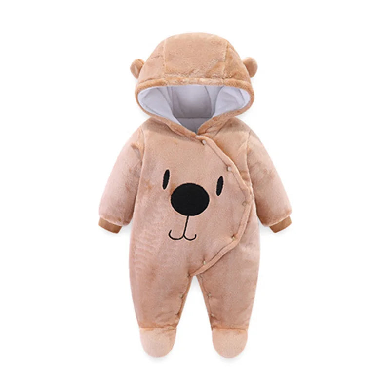 Newborn Baby Winter Footie Jumpsuit Infant Hooded Fleece