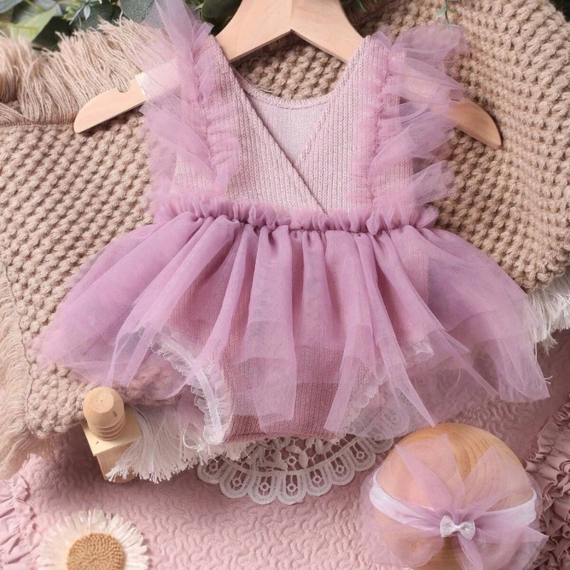 Baby Girls Headband Lace Jumpsuit Dress