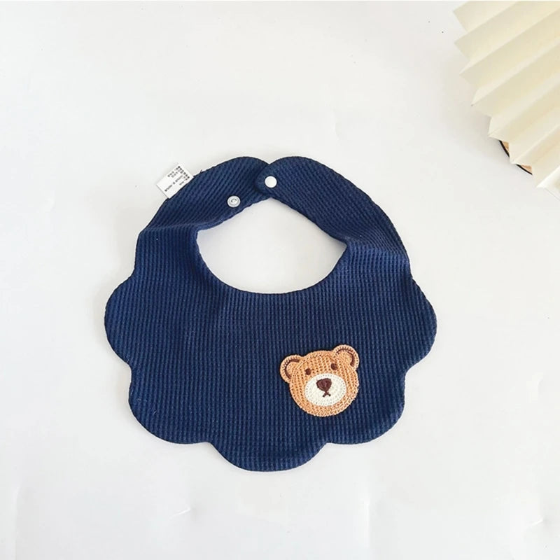 Organic Cotton Baby Bib Cartoon Bear Embroidery Newborn Feeding Burp Cloth Saliva Towel Super Absorbent Boys Girls Drooling Bibs