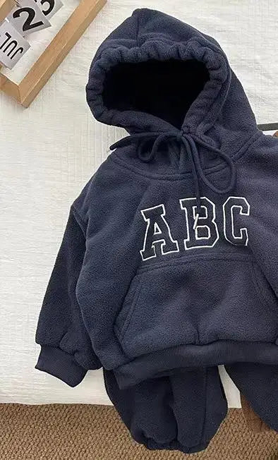 Boy Baby Fleece Thick Tracksuit Sets Tops+Pants