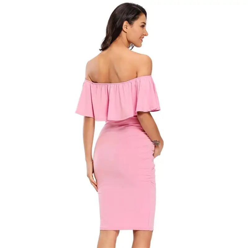 Women's Maternity Dress Off Shoulder Ruffle Sleeveless