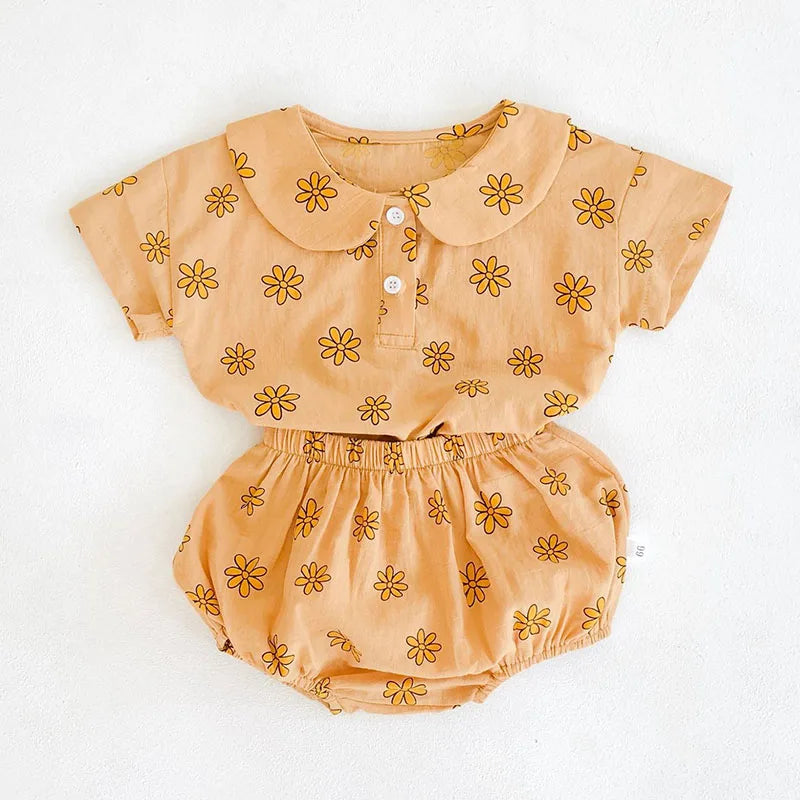 Toddler Baby Floral Suit Infant Short Sleeves Top+Bread Shorts 2pcs