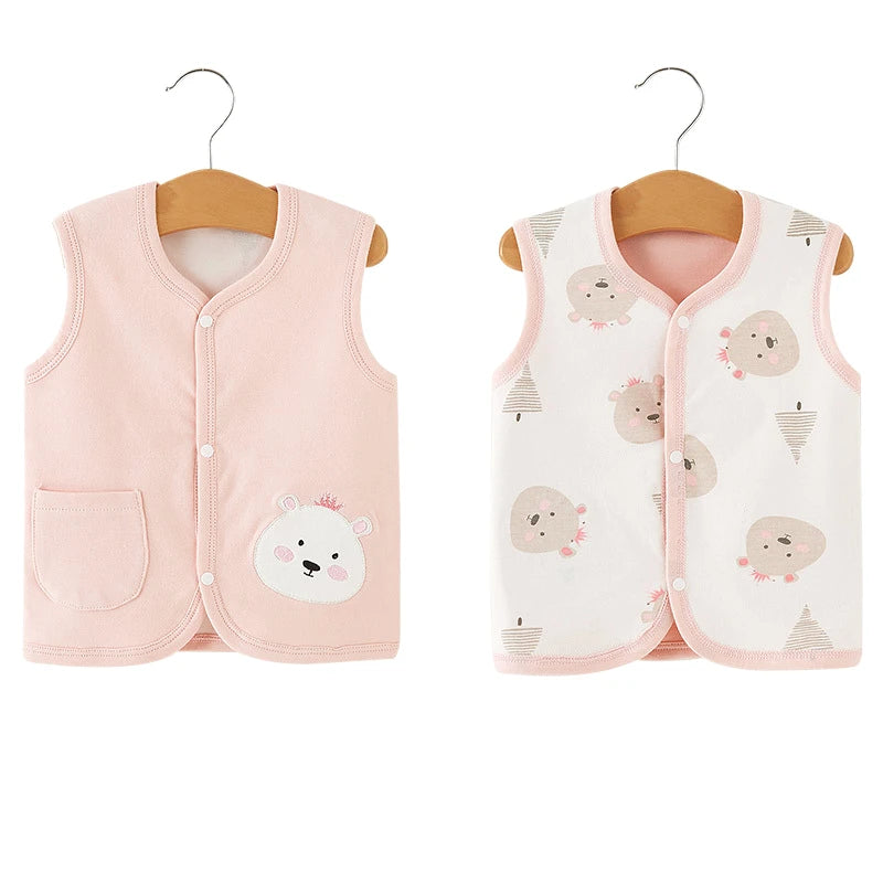Newborn Winter Cotton Pink Vest Double Side Wear Infant Baby Cardigan Vest