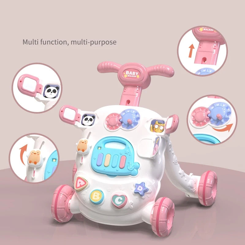 Baby First Steps Car Early Educational Music Adjustable Walker Kids Toddler Trolley Adjustable Speed Anti Roll Add Water Tank