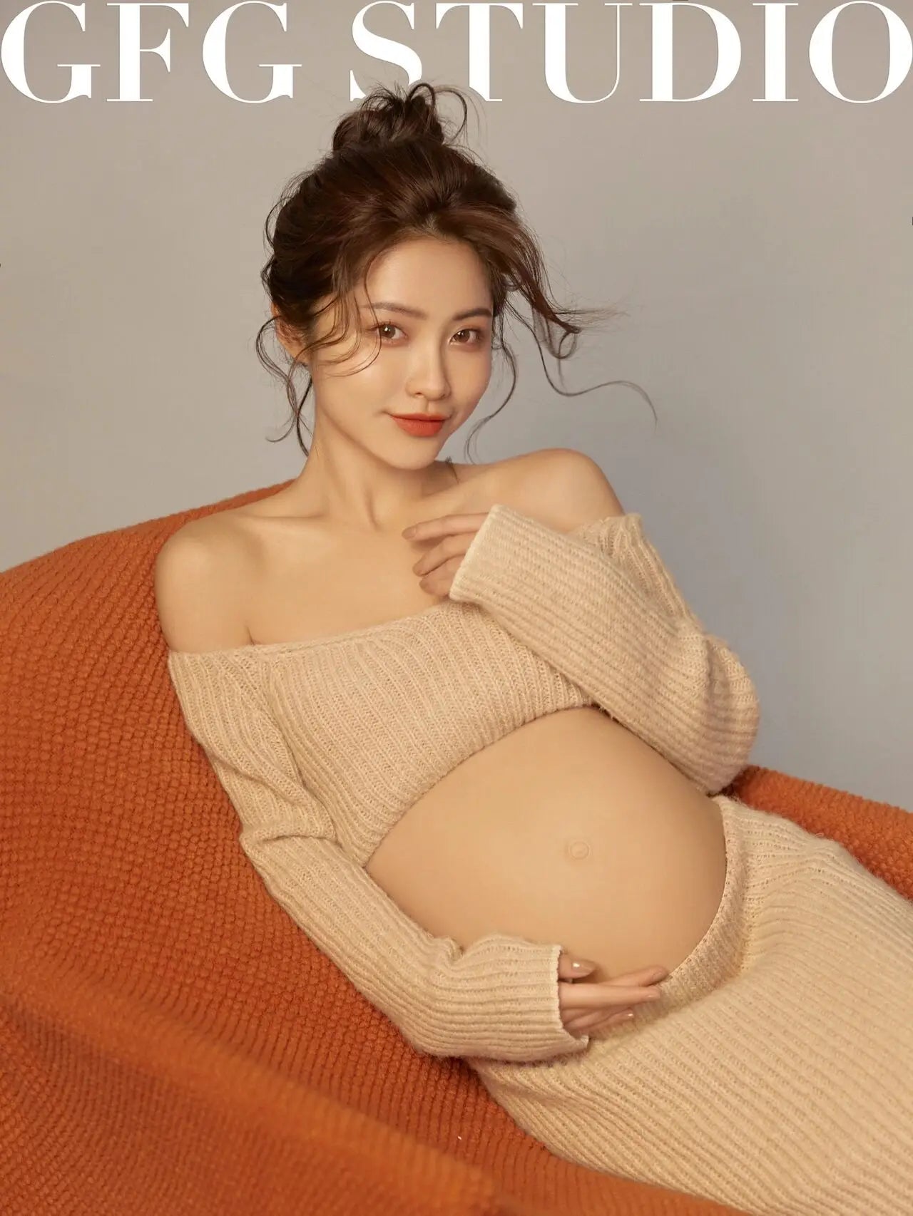 omen Photography Props Maternity Dresses Pregnancy Knitted Khaki Tops Skirt 2pcs Set Casual Studio Photoshoot Clothes Korean