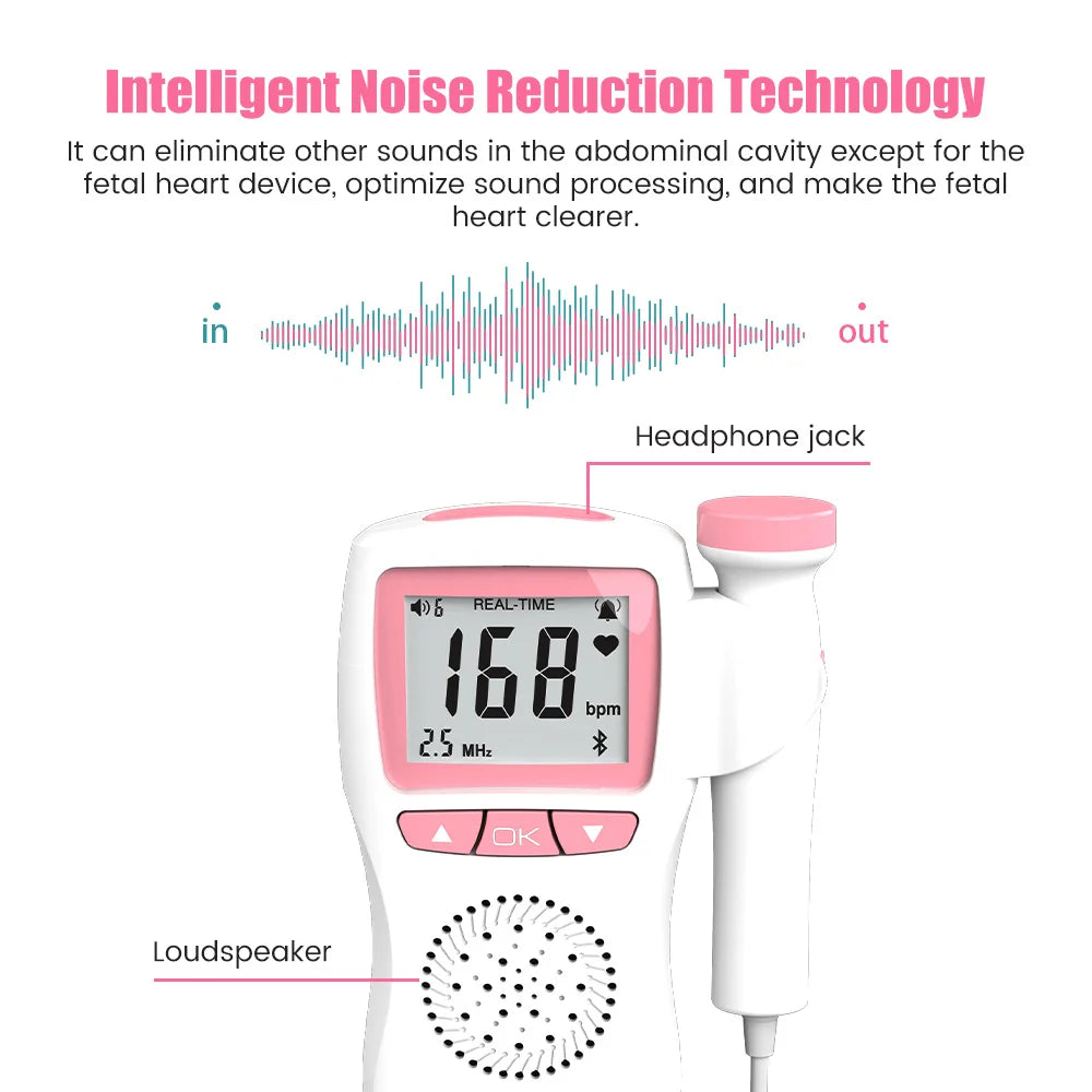 Bluetooth 2.5MHz Upgraded Doppler Fetal Heart rate Beat Monitor Home Pregnancy Baby Fetal Sound Heart Rate Detector No Radiation