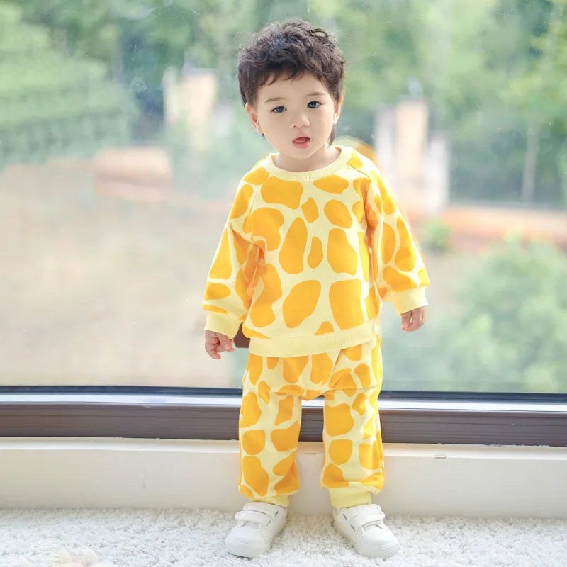 Lovely Giraffe Tops+Pants Two piece set Cotton Baby Custome