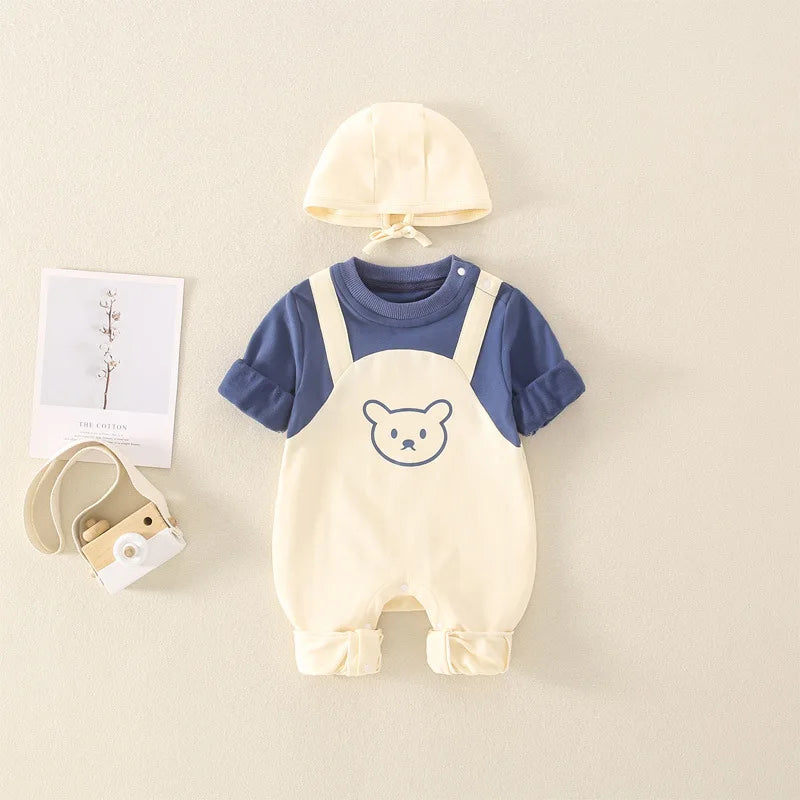 Baby Rompers for Boys Girls Cotton Long Sleeves Jumpsuits with Hat Korean Cute Bear Long Sleeves Baby Clothes Ropa Bebe Niña 옷
