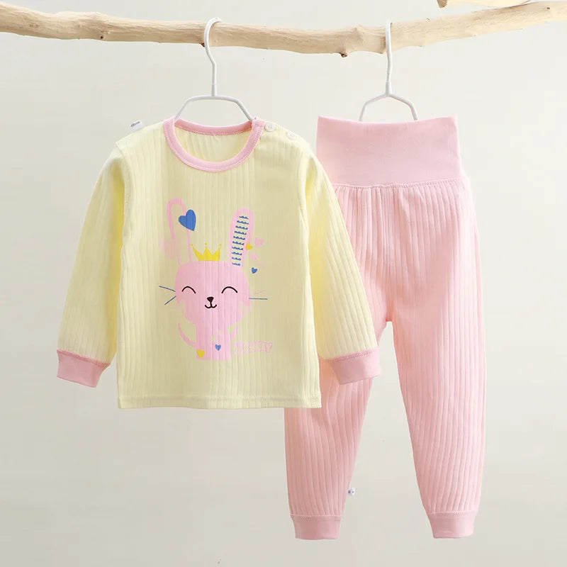 Children Sleepwear Baby Nightwear Kids High Waist Belly Protection Underwear Homewear Full Sleeve Cotton Baby Girls Pajamas Sets