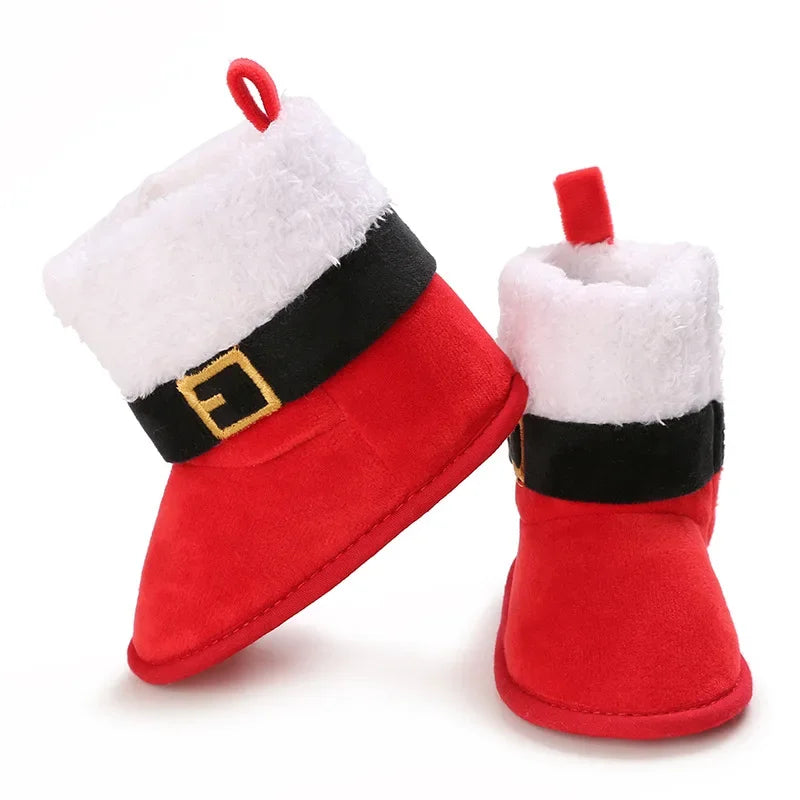 Baby Christmas Cotton Boots Soft Soled Warm Snow Boots Indoor Non-slip Baby Girl Boy Shoes Slip on First Walkers Red Ankle Boots