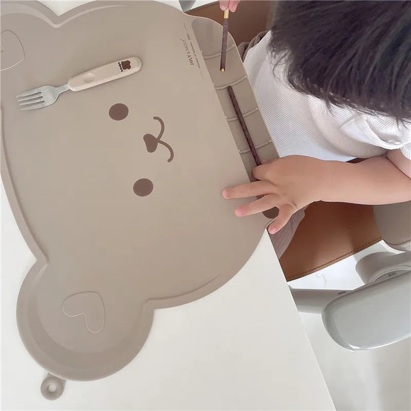 Korean Baby Meal Mat for Kids Waterproof Silicone Table Mat Portable Bear Shape Food Grade Children Feeding Insulation Pad