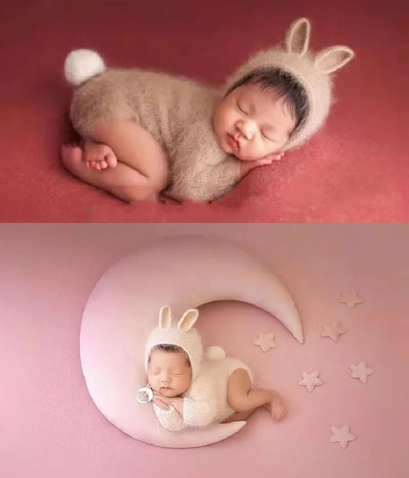 Newborn Photography Prop Baby Clothes Bunny Caps Dolls Toys Girls Boys Infant Baby Crochet Knitted Hat Photoshoot Accessories