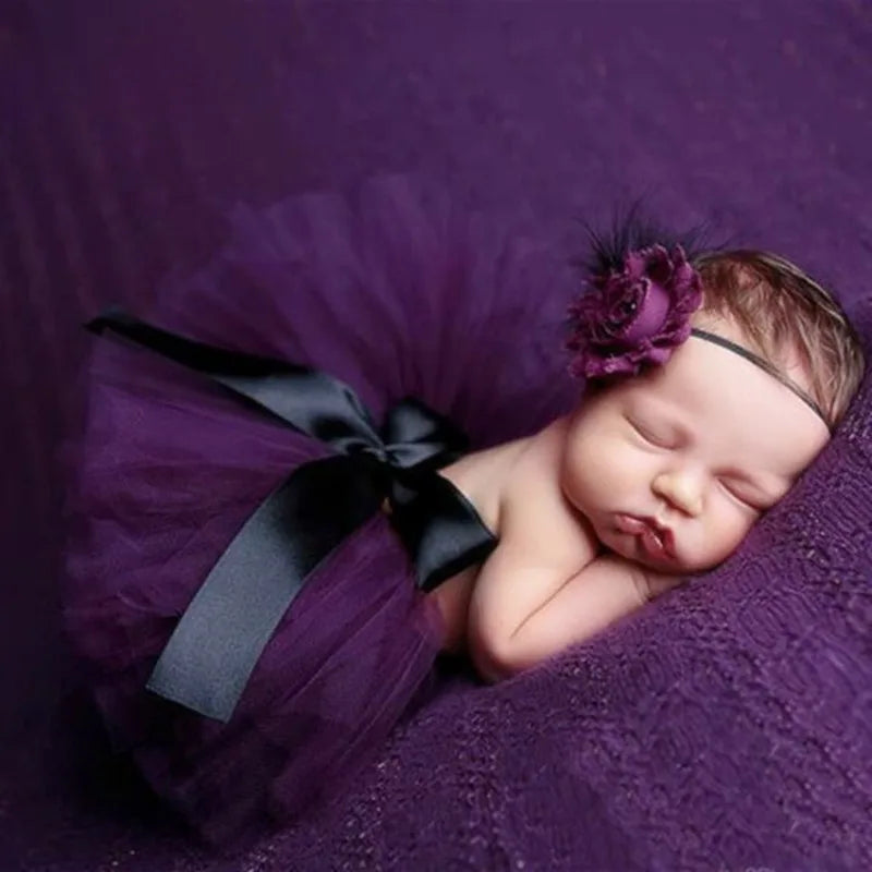 Neonatal Photography Clothing Colorful Mesh Half Skirt Baby Full Moon Birthday Growth Commemorative Take A Picture Prop Set Gift
