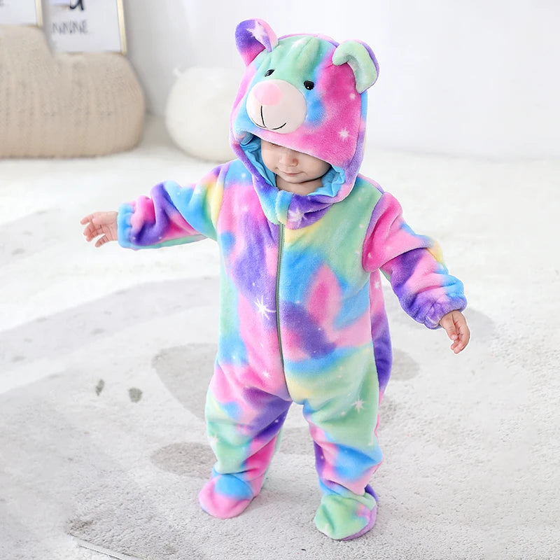 Kigurumis Bear Baby Rompers Winter Costume Flannel Jumpsuits