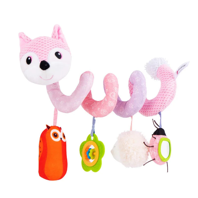 Car Seat Toys Infant Baby Fox Spiral Plush Activity Hanging Stroller Bar Crib Bassinet Mobile with Music BB Squeaker and Rattles