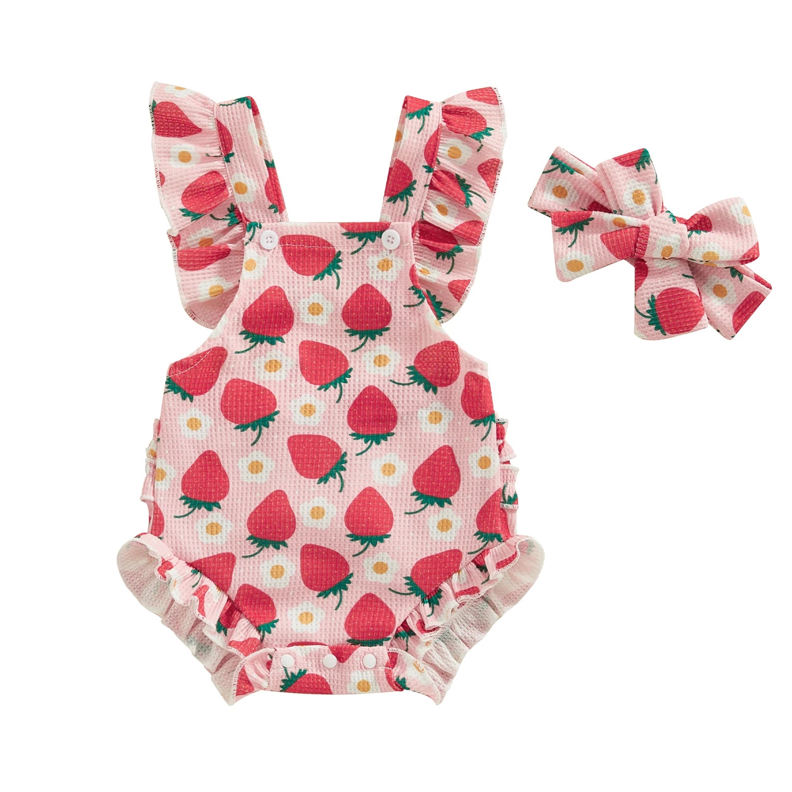 Baby Girls Bodysuit and Headband Strawberry/Flower/Cherry Print