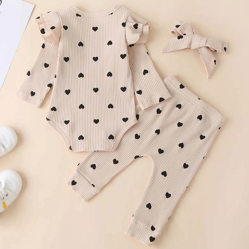 Infant Baby Ruffles Bodysuits + Pants + Headband 3Pcs