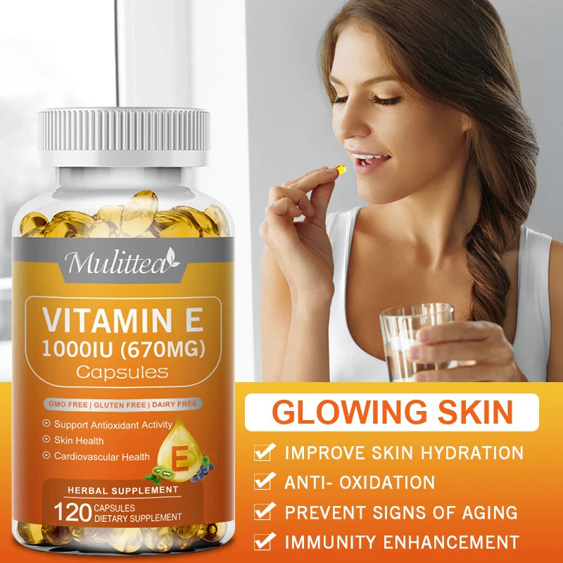 Mulitea Vitamin E Capsules | 1000 IU | 120 Soft Capsules | Non GMO and Gluten Free Supplements