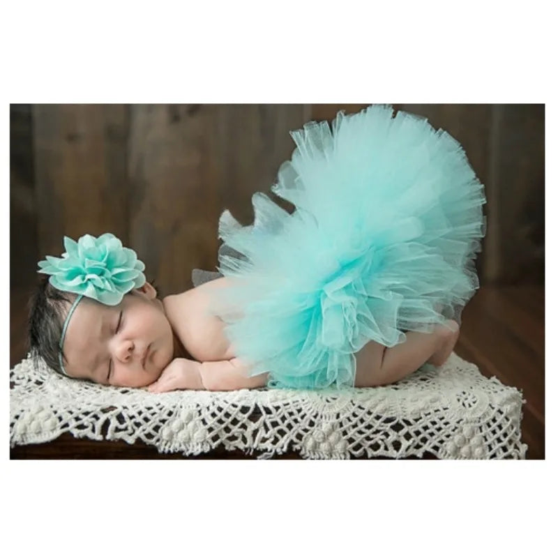 Neonatal Photography Clothing Colorful Mesh Half Skirt Baby Full Moon Birthday Growth Commemorative Take A Picture Prop Set Gift