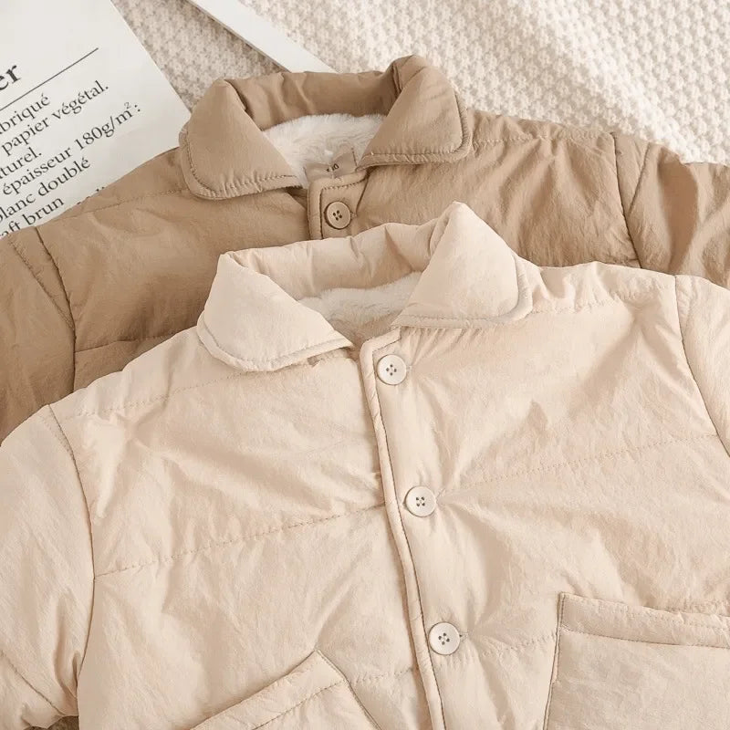 Baby Girl Boy Fleece Inside Jacket Winter Toddler Child Thick Coat Cotton Padded Single Breasted Outwear Baby Clothes 12M-5Y