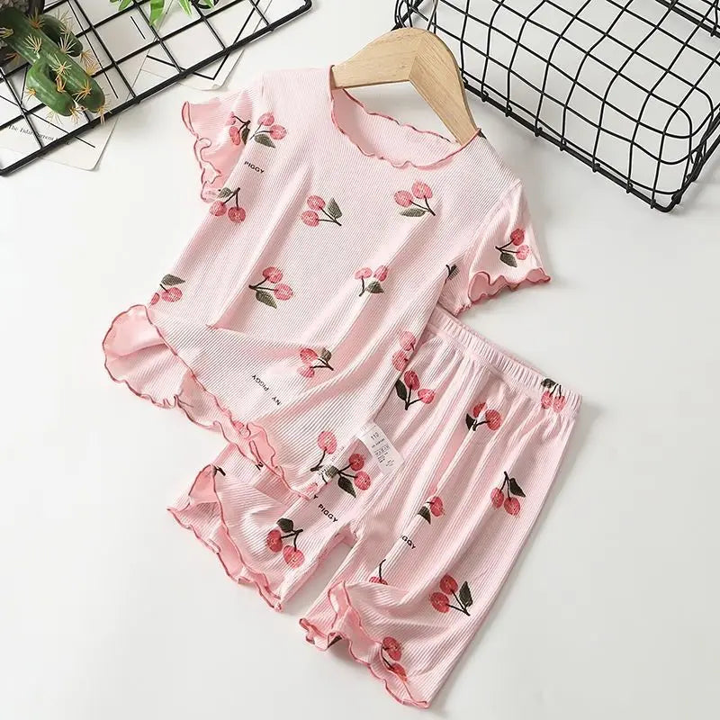 Korean Summer Pajamas Set Cute Cherry Clothes