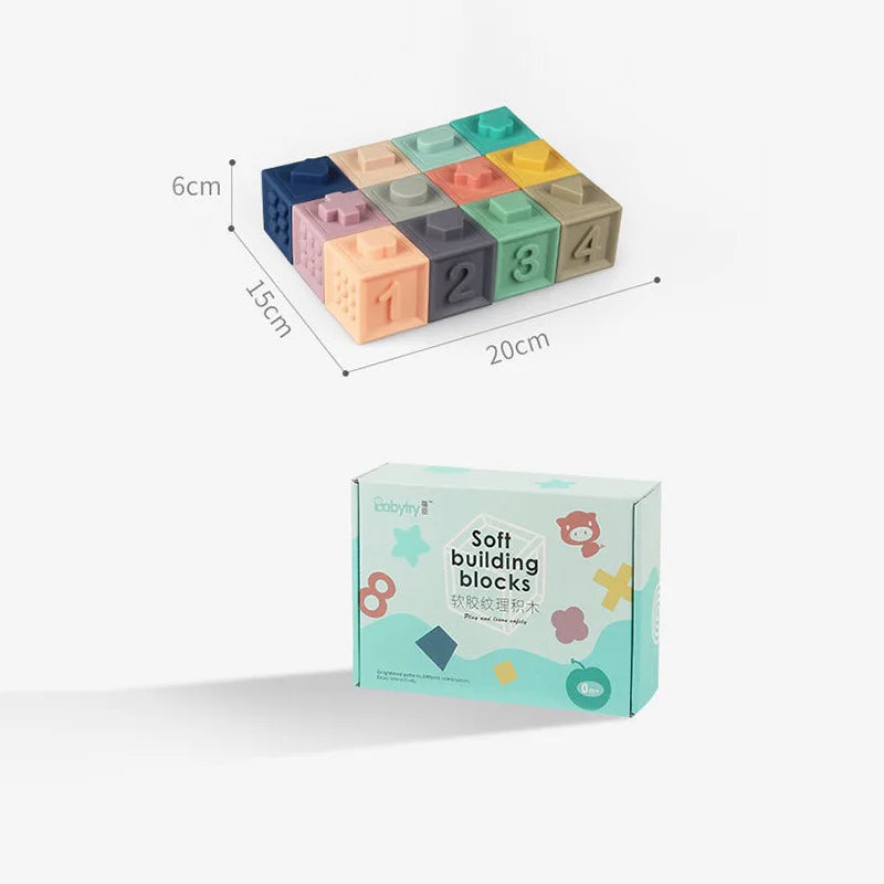 Baby Sensory Teether Toys Building Silicone Blocks Grasp Toy 3D Silicone Building Blocks Soft Ball Kid Rubber Bath Cube Baby Toy
