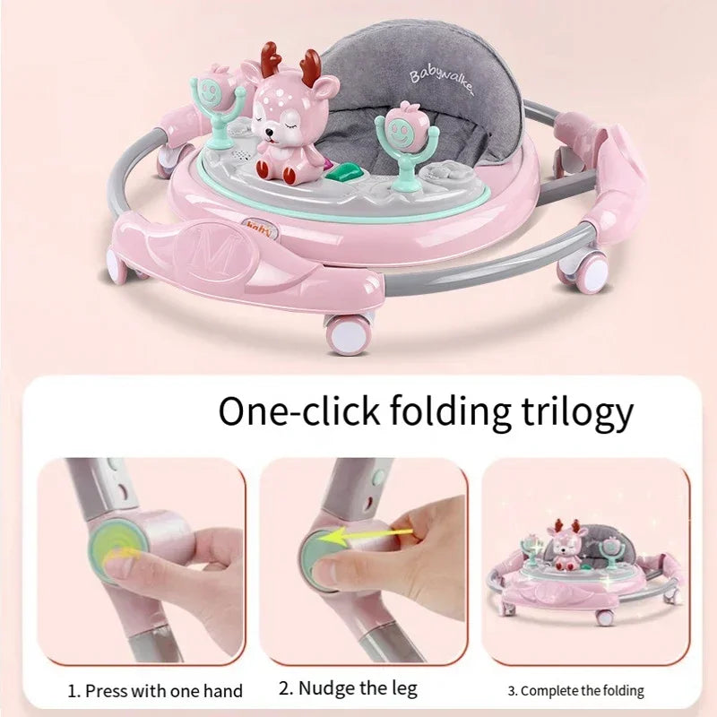Baby Walker Anti-O-leg Multi-functional Anti-rollover Folding Trolley Boys Girls Can Sit Push 6-18 Months Baby To Learn To Drive