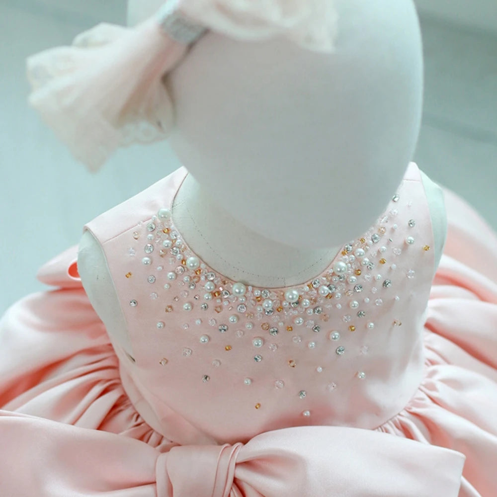 Baby's First Year Dress Princess Dress Girl's Birthday Puffy Dress Flower Boy Korean Edition Satin Children's Host Evening Dress