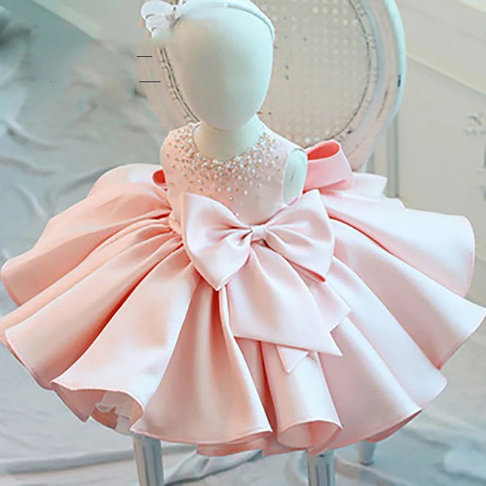 Baby's First Year Dress Princess Dress Girl's Birthday Puffy Dress Flower Boy Korean Edition Satin Children's Host Evening Dress