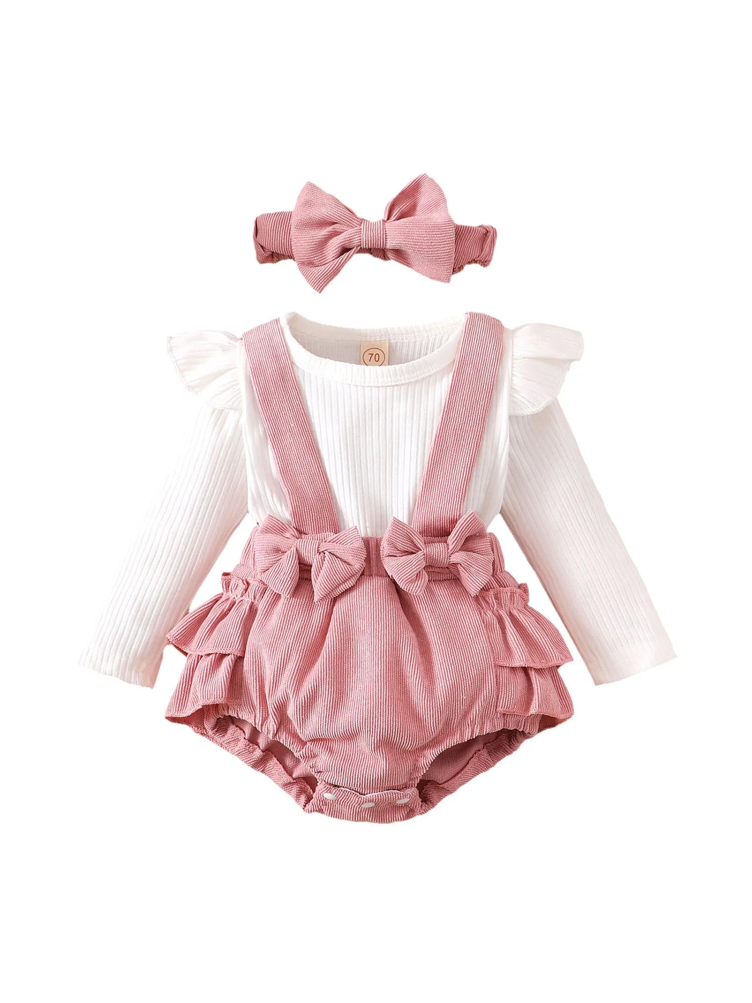 Newborn Baby Girls Knitted Bodysuits Infant Overall with Headband