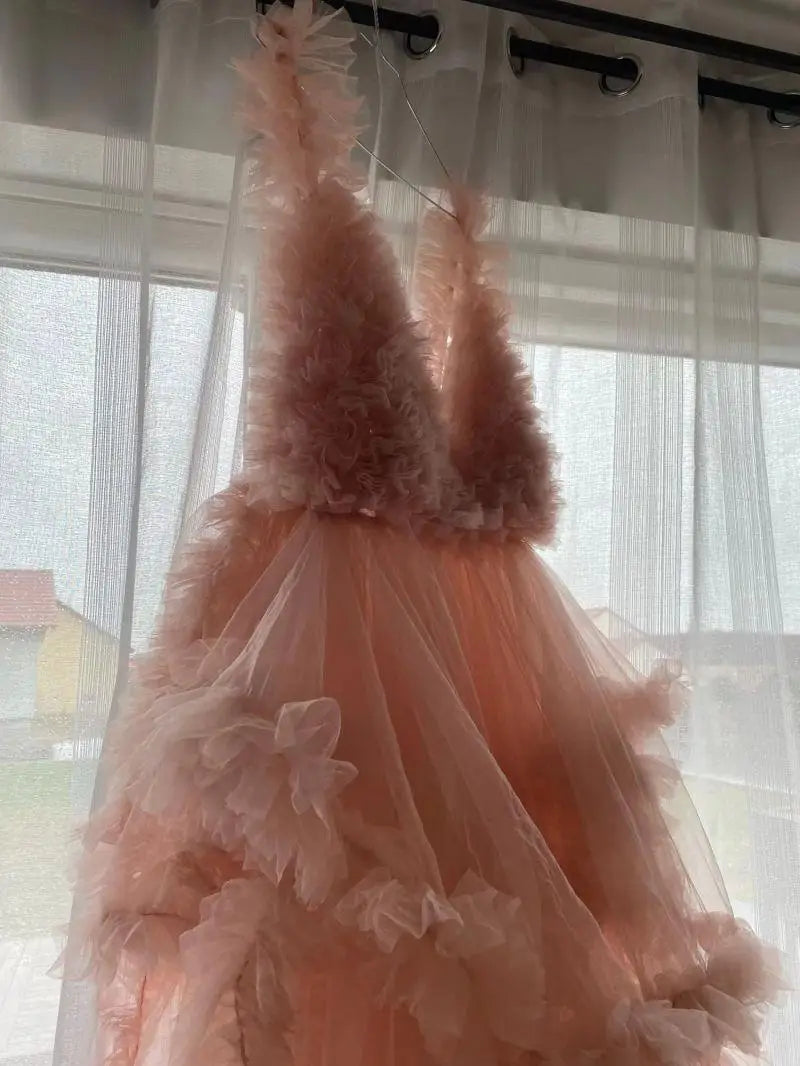 Sexy Dresses Pink Premama V Neck Evening Party Baby Shower Dress