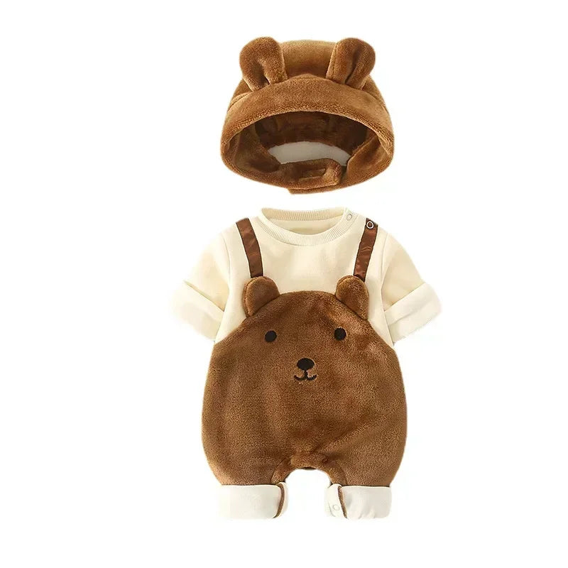Winter Newborn Baby Cute Bear Warm Strap jumpsuits sets