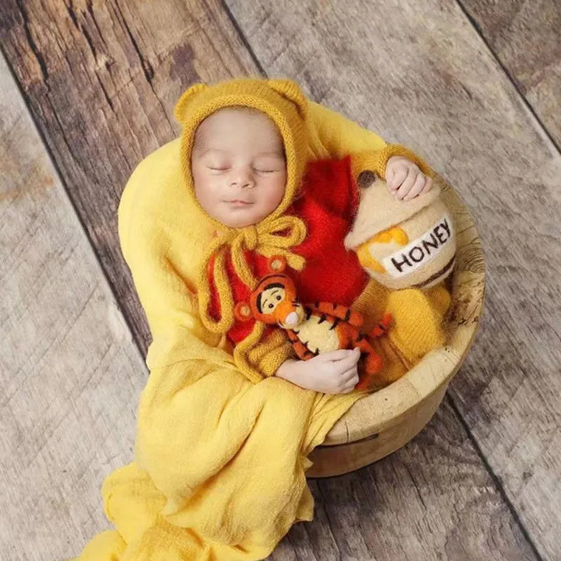 ❤️Newborn Photography Clothing Mohair Little Bear Hat+Jumpsuits 2Pcs/set Studio Baby Photo Prop Accessories Knit Clothes Outfits