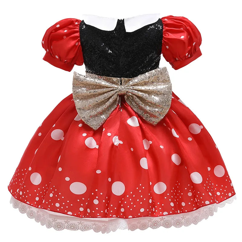 Disney Mickey Mouse Dress for Girls Minnie Cartoon Clothes Headband Boys Cosplay Costumes Fancy Bow Tie Clothing Set