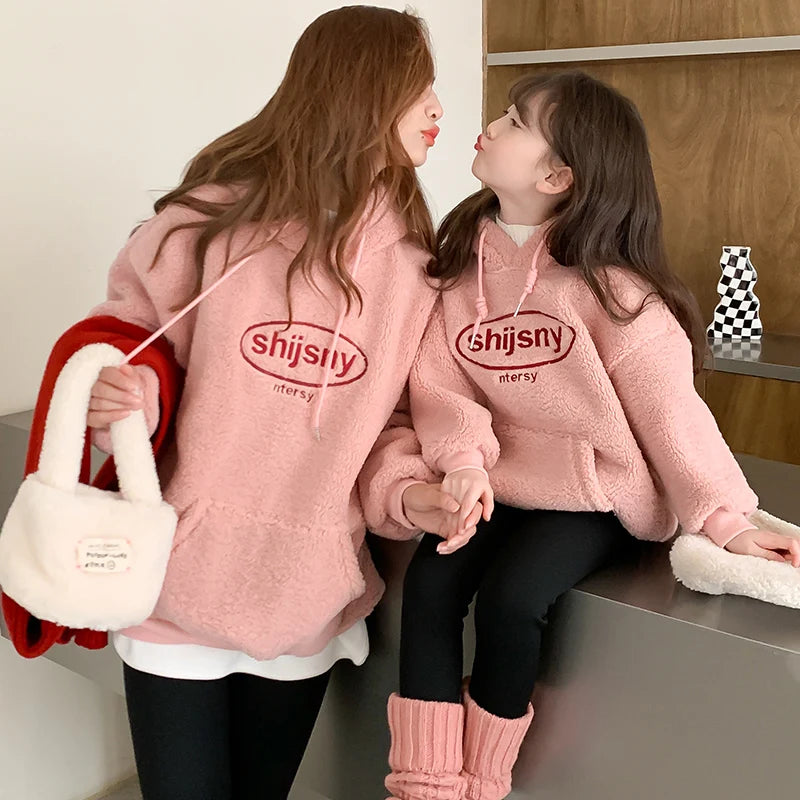 Winter Autumn Family Sweatshirt Mother And Daughter Clothes Hoodie Mommy And Me Outfit family look Korean Kids Hooded Tops Warm